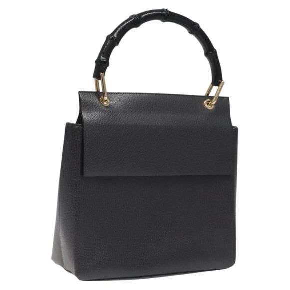 GUCCI Bamboo Hand Bag Leather Black Gold 001 3444 001 3444 - Picture 1 of 16